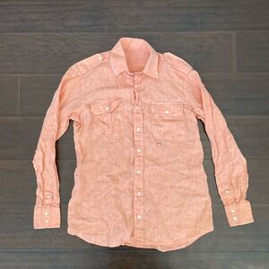 GAETANO ALOISIO men’s Linen peach colored button up shirt top European brand